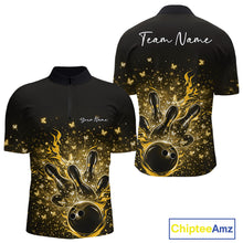 Load image into Gallery viewer, Custom Yellow Elegant Butterfly Bowling Men Quarter-Zip Shirt, Flame Bowlers Jersey IPHW11015