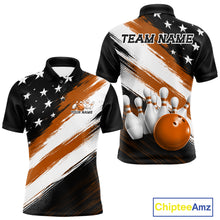 Load image into Gallery viewer, Custom patriotic orange thin line american flag bowling jersey polo with customisable name