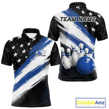 Load image into Gallery viewer, Custom patriotic blue thin line american flag bowling jersey polo with customisable name