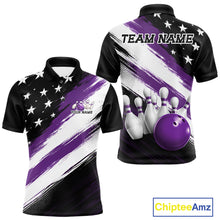 Load image into Gallery viewer, Custom patriotic purple thin line american flag bowling jersey polo with customisable name