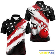 Load image into Gallery viewer, Custom patriotic red thin line american flag bowling jersey polo with customisable name