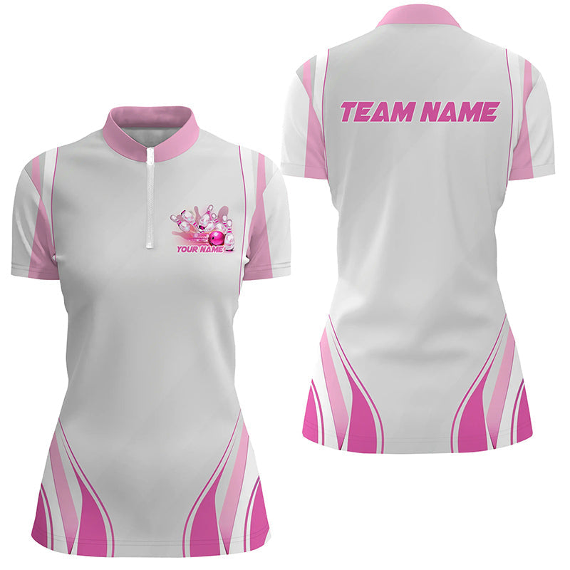 Pink Bowling Shirts For Women, Custom Name Bowling Uniforms Bowling Jerseys IPHW6957