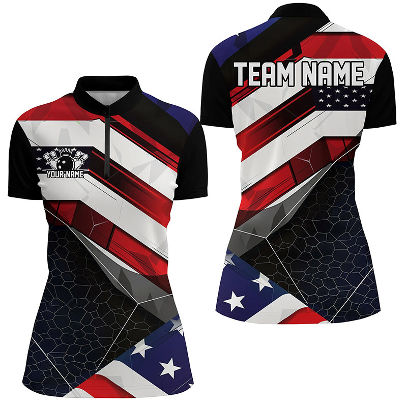 Personalized American Flag Bowling Polo Shirts For Women And WoWomen,  IPHW6961