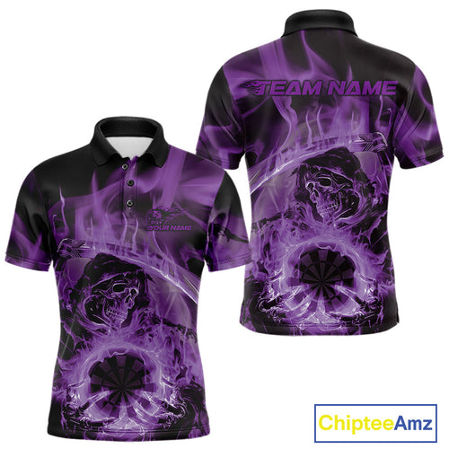 Custom Purple Flame Grim Reaper Halloween Dart Men Polo Shirts For Team, Dart Jerseys IPHW10032