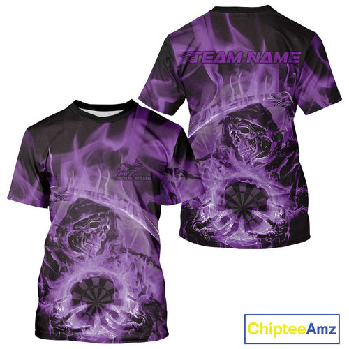 Custom Purple Flame Grim Reaper Halloween Dart Men T-Shirts For Team, Dart Jerseys IPHW10032