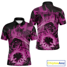 Load image into Gallery viewer, Custom Pink Flame Grim Reaper Halloween Dart Men Polo Shirts For Team, Dart Jerseys IPHW10034