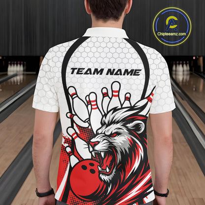 Custom Red Lion Bowling Men Polo Shirt, Lion Bowling Team League Shirt IPHW10124