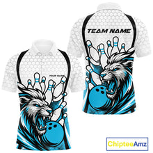 Load image into Gallery viewer, Custom Blue Lion Bowling Men Polo Shirt, Lion Bowling Team League Shirt IPHW10125