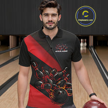 Load image into Gallery viewer, Custom Black And Red Flame Men Bowling Team Shirts, Bowling League Shirt Bowler Jerseys IPHW11290