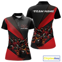 Load image into Gallery viewer, Custom Black And Red Flame Women Bowling Team Shirts, Bowling League Shirt Bowler Jerseys IPHW11290