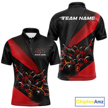 Load image into Gallery viewer, Custom Black And Red Flame Men Bowling Team Shirts, Bowling League Shirt Bowler Jerseys IPHW11290