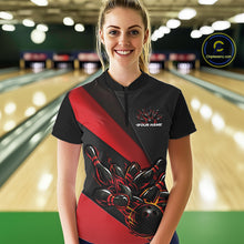 Load image into Gallery viewer, Custom Black And Red Flame Women Bowling Team Shirts, Bowling League Shirt Bowler Jersey IPHW11290