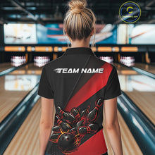 Load image into Gallery viewer, Custom Black And Red Flame Women Bowling Team Shirts, Bowling League Shirt Bowler Jersey IPHW11290