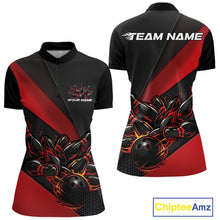 Load image into Gallery viewer, Custom Black And Red Flame Women Bowling Team Shirts, Bowling League Shirt Bowler Jersey IPHW11290