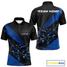 Load image into Gallery viewer, Custom Black And Blue Flame Men Bowling Team Shirts, Bowling League Shirt Bowler Jerseys IPHW11291