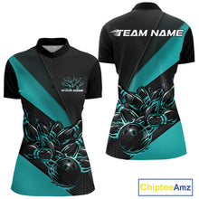 Load image into Gallery viewer, Custom Turquoise Blue Flame Women Bowling Shirts, Bowling League Shirt Bowler Jerseys IPHW11293