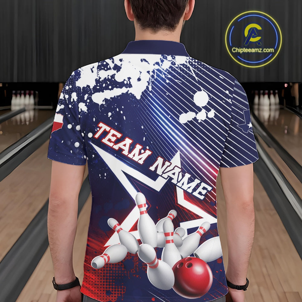 Custom Texas Flag Bowling Team Jerseys, Texas Bowling Men Polo Shirt IPHW11641