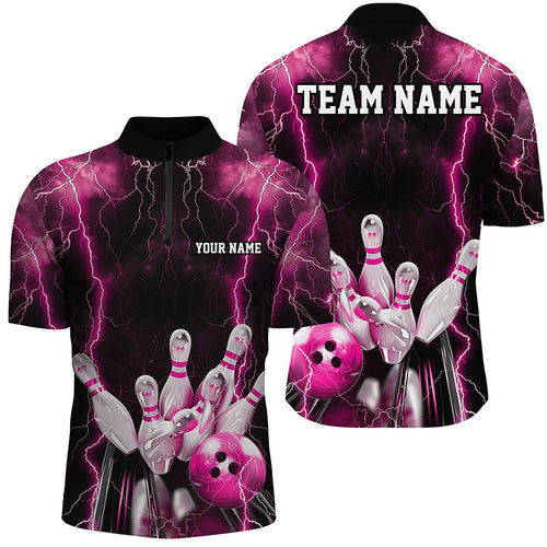 Black And Pink Thunder Lightning Custom Bowling Shirts For Men, Team Jerseys Bowlers Gift IPHW7158