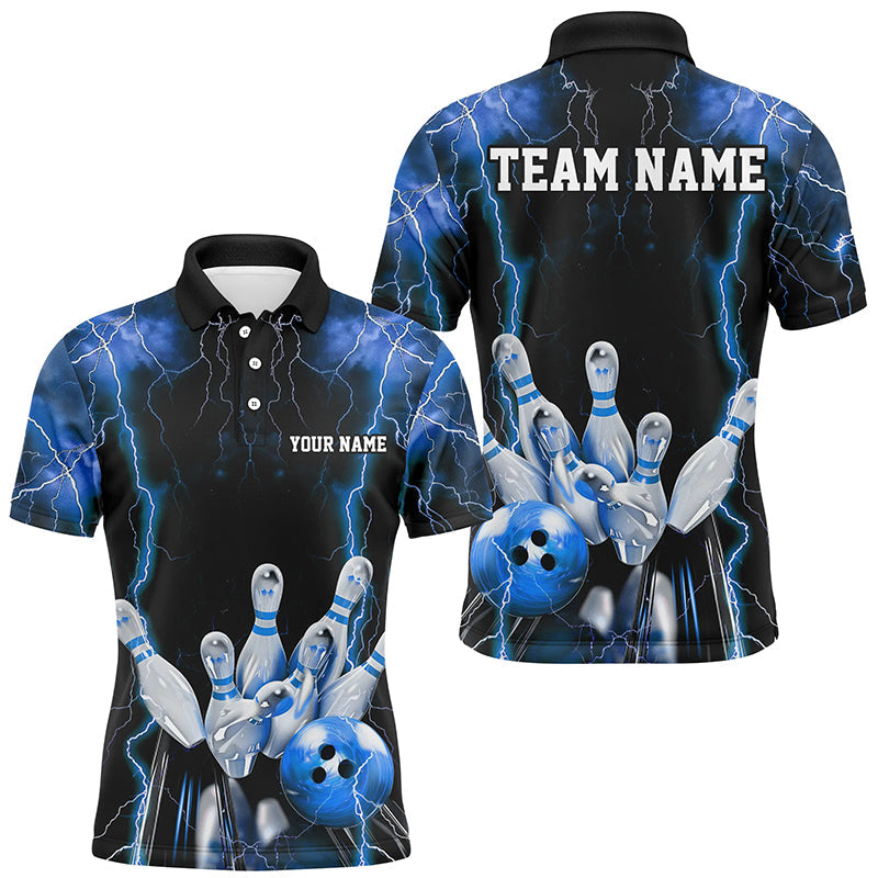 Black And Blue Thunder Lightning Custom Bowling Shirts For Men, Team Jerseys Bowlers Gift IPHW7159