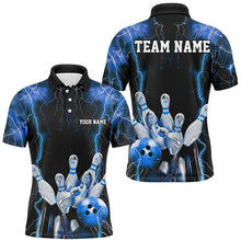 Load image into Gallery viewer, Black And Blue Thunder Lightning Custom Bowling Shirts For Men, Team Jerseys Bowlers Gift IPHW7159