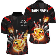 Load image into Gallery viewer, Red And Black Custom Flame Bowling Shirts For Men, Custom Bowling Team Shirts Outfits IPHW7177