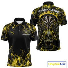 Load image into Gallery viewer, Custom Yellow Flame Skull With Wings Dart Polo Shirt For Men, Halloween Dart Outfit IPHW10045