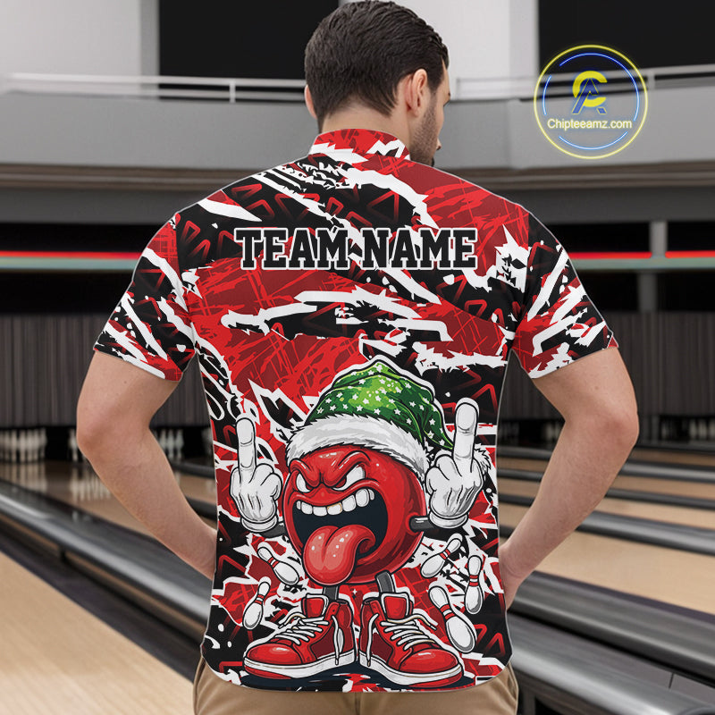 Custom Funny Christmas Bowling Men Quarter-Zip Shirts, Crazy Bowling Ball Xmas Outfit IPHW10131