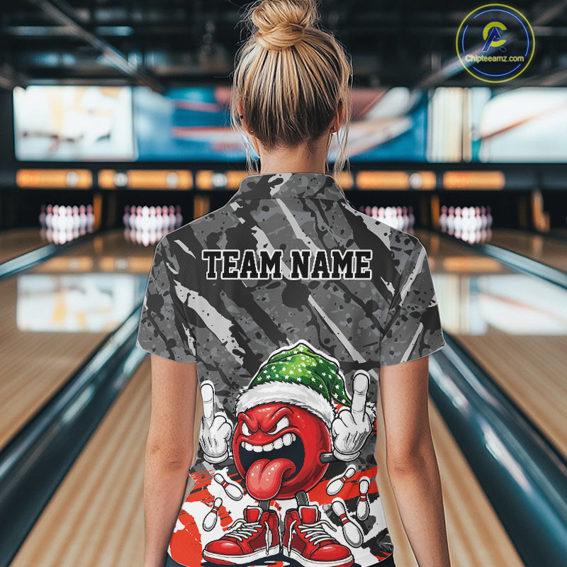 Custom Funny Christmas Bowling Women Quarter-Zip Shirts, Crazy Bowling Ball Xmas Outfit IPHW10134