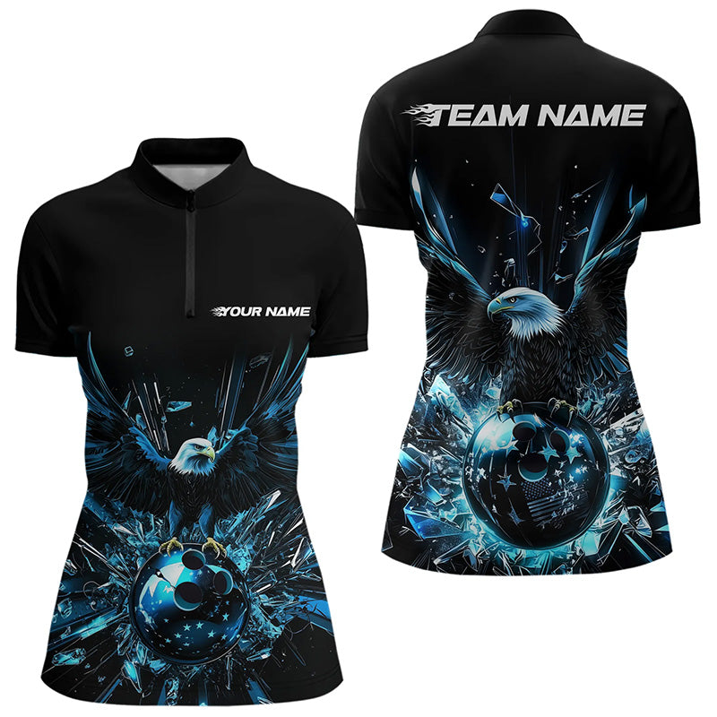 Black And Blue Eagle Break Glass Custom Bowling Quarter-Zip Shirts For Women Team Shirt IPHW8396