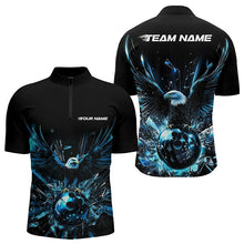 Load image into Gallery viewer, Black And Blue Eagle Break Glass Custom Bowling Quarter-Zip Shirts For Men, Bowling Team Shirt IPHW8396