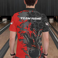 Load image into Gallery viewer, Custom Black And Red Flame Bowling Polo Shirts For Men, Bowling Tournament Team Uniform IPHW8616