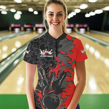 Load image into Gallery viewer, Custom Black And Red Flame Bowling Women Quarter-Zip Shirt, Bowling Tournament Team Uniform IPHW8616