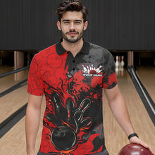Load image into Gallery viewer, Custom Black And Red Splatter Camo Flame Bowling Polo Shirts For Men, Bowling Team Uniform IPHW8625