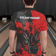 Load image into Gallery viewer, Custom Black And Red Splatter Camo Flame Bowling Polo Shirts For Men, Bowling Team Uniform IPHW8625