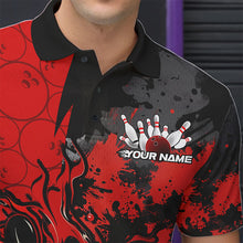 Load image into Gallery viewer, Custom Black And Red Splatter Camo Flame Bowling Polo Shirts For Men, Bowling Team Uniform IPHW8625