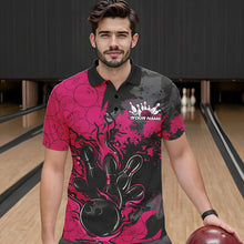 Load image into Gallery viewer, Custom Black And Pink Splatter Camo Flame Bowling Polo Shirts For Men, Bowling Team Uniform IPHW8626