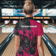 Load image into Gallery viewer, Custom Black And Pink Splatter Camo Flame Bowling Polo Shirt For Women, Team Uniform IPHW8626