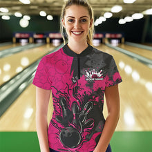 Load image into Gallery viewer, Custom Black And Pink Splatter Camo Flame Bowling Womens Quarter-Zip Shirt, Team Uniform IPHW8626