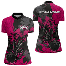 Load image into Gallery viewer, Custom Black And Pink Splatter Camo Flame Bowling Womens Quarter-Zip Shirt, Team Uniform IPHW8626
