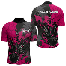 Load image into Gallery viewer, Custom Black And Pink Splatter Camo Flame Bowling Quarter-Zip Shirts For Men, Bowling Team Uniform IPHW8626