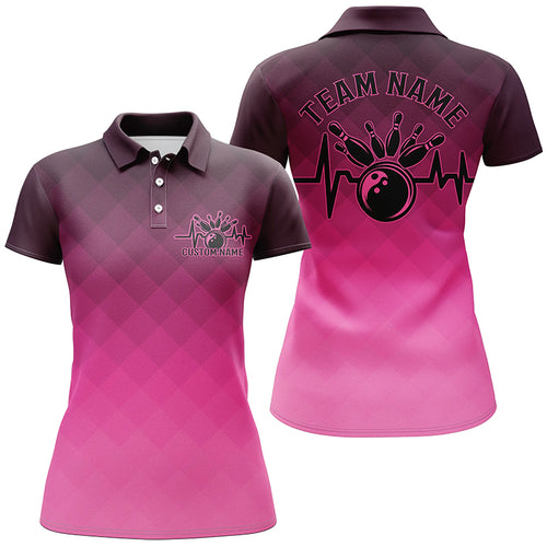 Bowling Heartbeat Pulse Line Pink Argyle Custom Bowling Team Shirts For Women IPHW6444