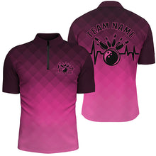 Load image into Gallery viewer, Bowling Heartbeat Pulse Line Pink Argyle Custom Bowling Team Shirts For Men And Women IPHW6444