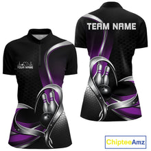 Load image into Gallery viewer, Custom Black And Purple Heart Bowling Women Quarter-Zip Shirt, Hexagon Bowling Jerseys IPHW11308