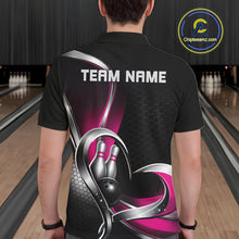 Load image into Gallery viewer, Custom Black And Pink Heart Bowling Men Polo Shirt, Hexagon Bowling Team Jerseys IPHW11309