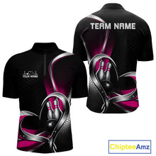 Load image into Gallery viewer, Custom Black And Pink Heart Bowling Men Quarter-Zip Shirt, Hexagon Bowling Team Jerseys IPHW11309