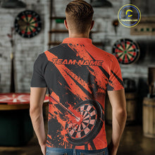 Load image into Gallery viewer, Custom Grunge Black And Orange Dart Jerseys, Flame Dart Tip Hit Bullseye Men Polo Shirt IPHW10058