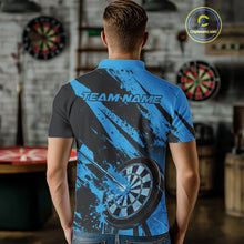 Load image into Gallery viewer, Custom Grunge Black And Blue Dart Jerseys, Flame Dart Tip Hit Bullseye Men Polo Shirt IPHW10059