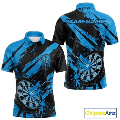 Custom Grunge Black And Blue Dart Jerseys, Flame Dart Tip Hit Bullseye Men Polo Shirt IPHW10059