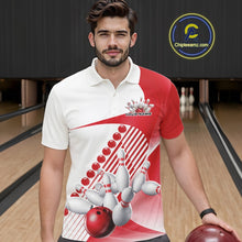Load image into Gallery viewer, Custom White And Red Bowling Ball And Pins Men Polo Shirt, Bowling Team Jerseys IPHW11318