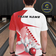 Load image into Gallery viewer, Custom White And Red Bowling Ball And Pins Men Polo Shirt, Bowling Team Jerseys IPHW11318